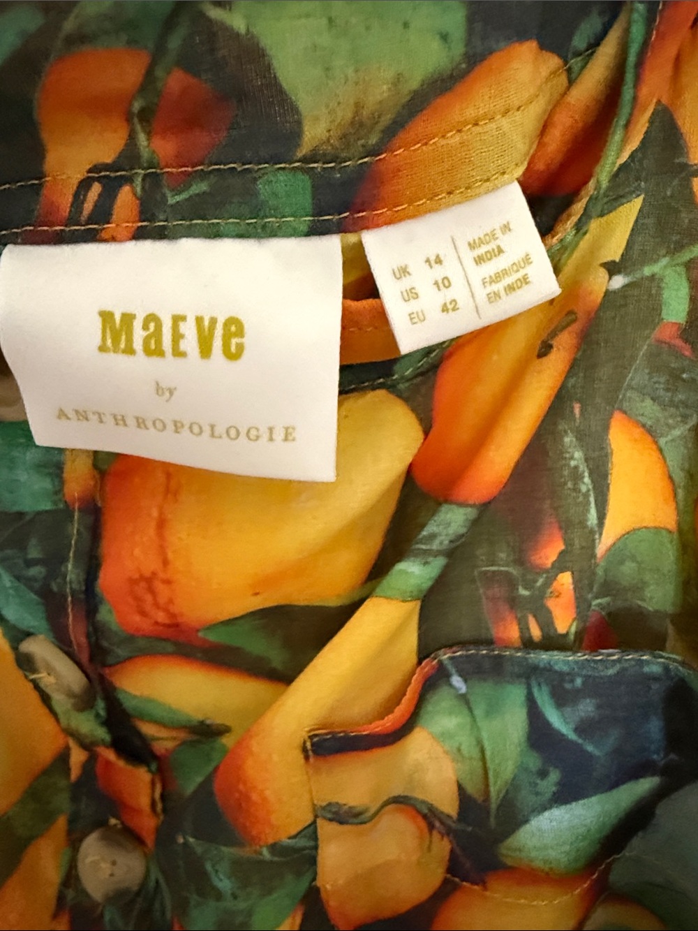 Anthropologie Summer orchard Lemon Print Maxi Skirt - Green & Orange size 10 - Picture 8 of 8